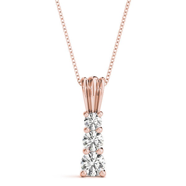 Round Triple Diamond Journey Pendant Necklace