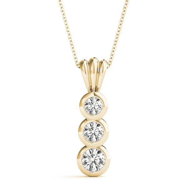 Round Triple Diamond Journey Pendant Necklace