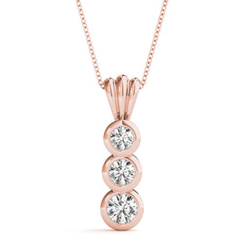 Round Triple Diamond Journey Pendant Necklace