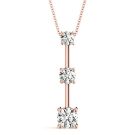 Round Triple Diamond Journey Pendant Necklace