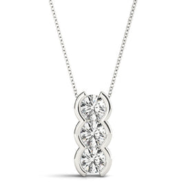 Round Triple Diamond Side Bezel Set Pendant