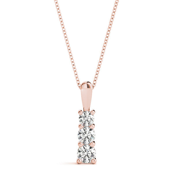 Round Triple Diamond Journey Pendant Necklace