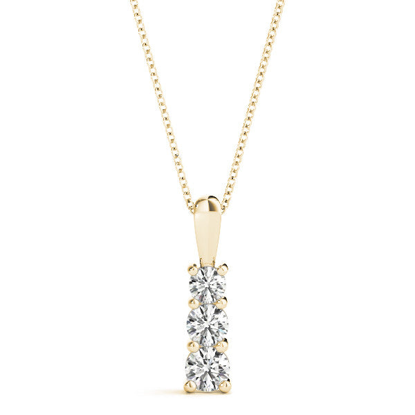 Round Triple Diamond Journey Pendant Necklace