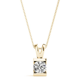 Round Diamond Block Bezel Solitaire Pendant