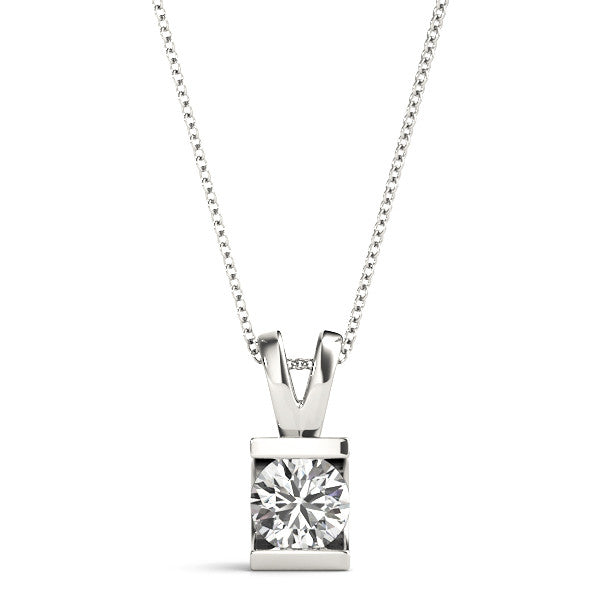 Round Diamond Block Bezel Solitaire Pendant