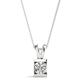 Round Diamond Block Bezel Solitaire Pendant