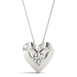 Round Solitaire Diamond Heart Pendant Necklace