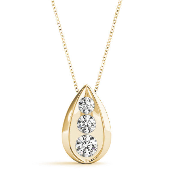 Round Triple Diamond Pear Drop Pendant