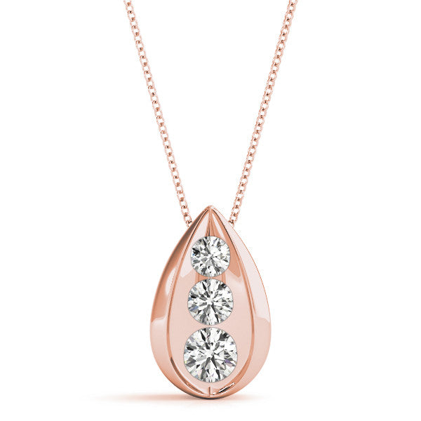 Round Triple Diamond Pear Drop Pendant