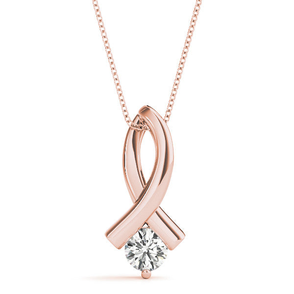 Round Diamond Ribbon Solitaire Pendant