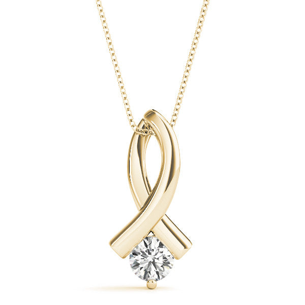 Round Diamond Ribbon Solitaire Pendant