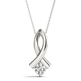 Round Diamond Ribbon Solitaire Pendant