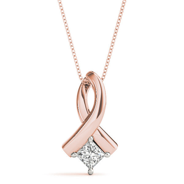 Princess Diamond Ribbon Solitaire Pendant