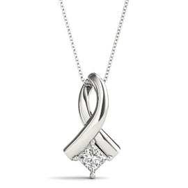 Princess Diamond Ribbon Solitaire Pendant