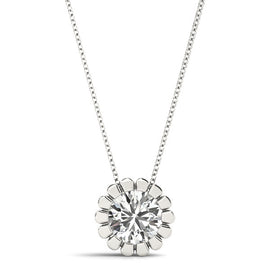 Floral Round Diamond Solitaire Pendant