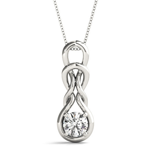 Round Diamond Double Love Knot Pendant Necklace