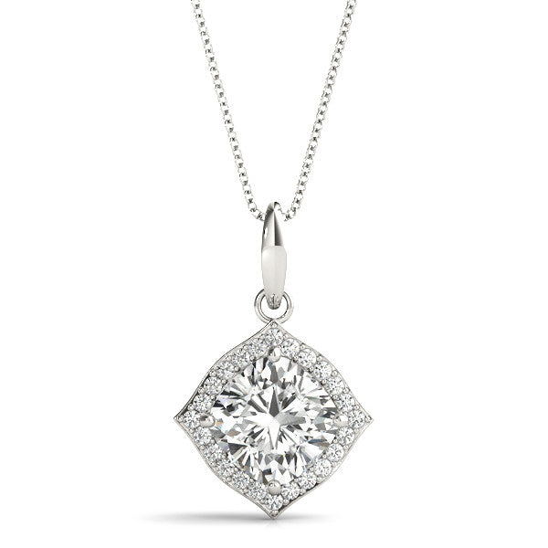 Cushion Diamond Halo Diagonal Pendant