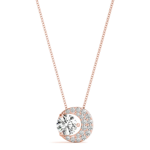 Round Diamond Moon Pendant Necklace