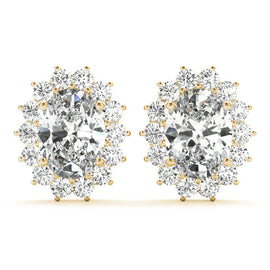 Oval Halo Floral Diamond Earrings