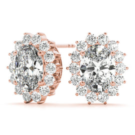 Oval Halo Floral Diamond Earrings