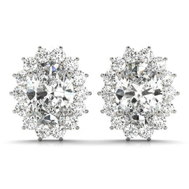 Oval Halo Floral Diamond Earrings