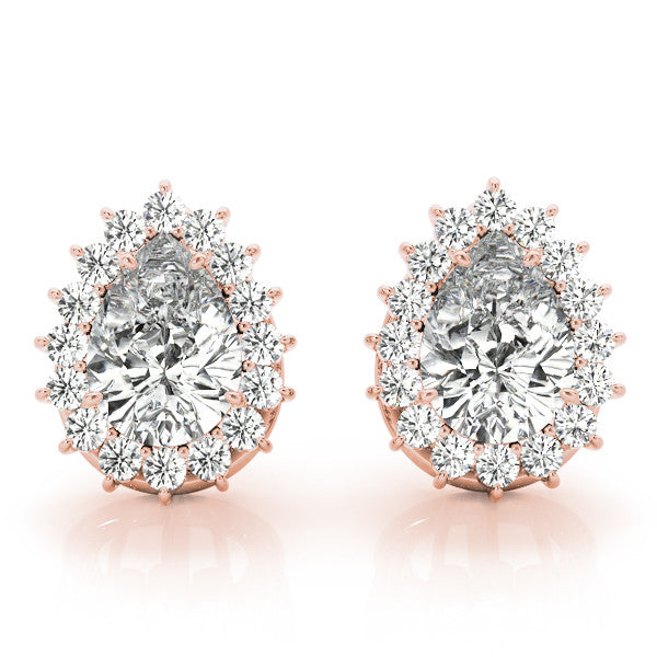 Pear Halo Floral Diamond Earrings