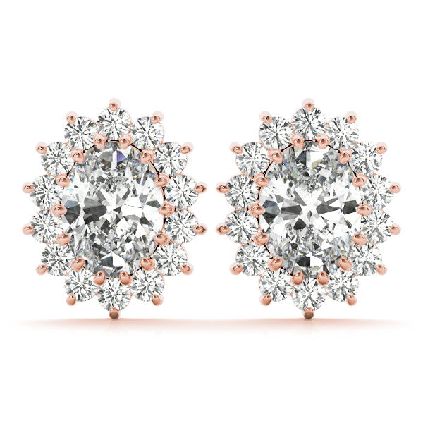 Oval Halo Floral Diamond Earrings