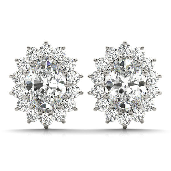 Oval Halo Floral Diamond Earrings