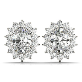 Oval Halo Floral Diamond Earrings