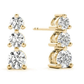 Round Three Stone Diamond Earrings