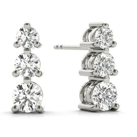 Round Three Stone Diamond Earrings