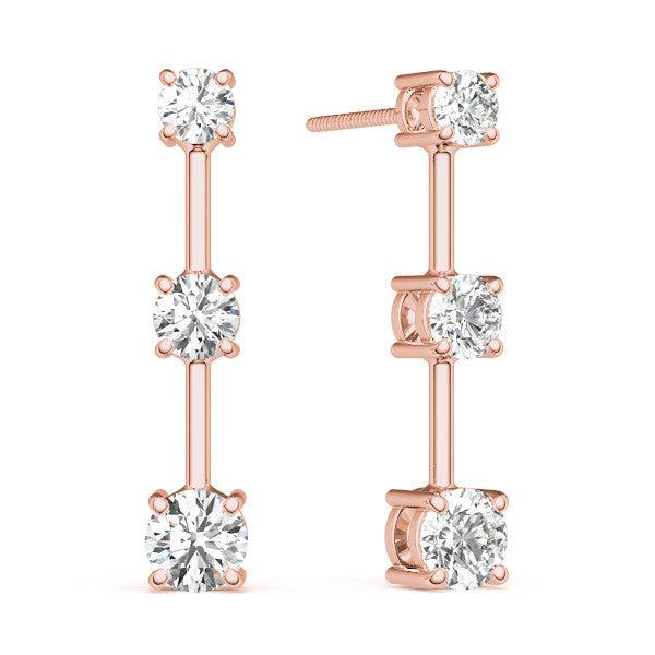 Round Three Stone Diamond Drop Earrings