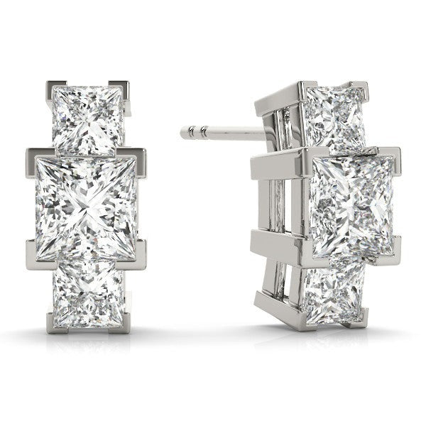 Princess Three Stone Diamond Earrings