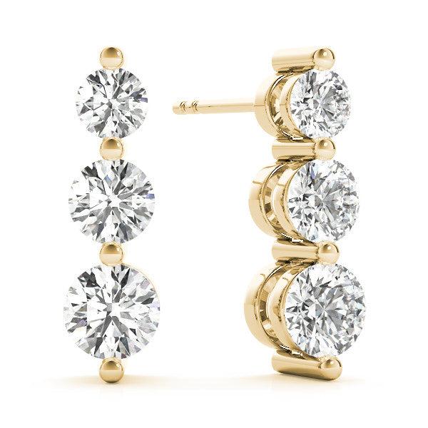 Round Three Stone Diamond Drop Earrings