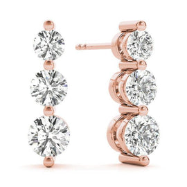 Round Three Stone Diamond Drop Earrings