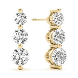 Round Three Stone Diamond Drop Earrings