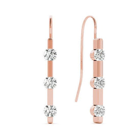 Round Three Stone Diamond Drop Earrings