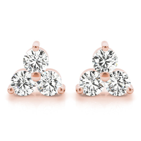 Three Round Stone Diamond Stud Earrings