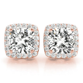 Cushion Halo Diamond Earrings Rose Gold 0.75CT