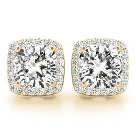 Cushion Halo Diamond Earrings Yellow Gold 0.75CT