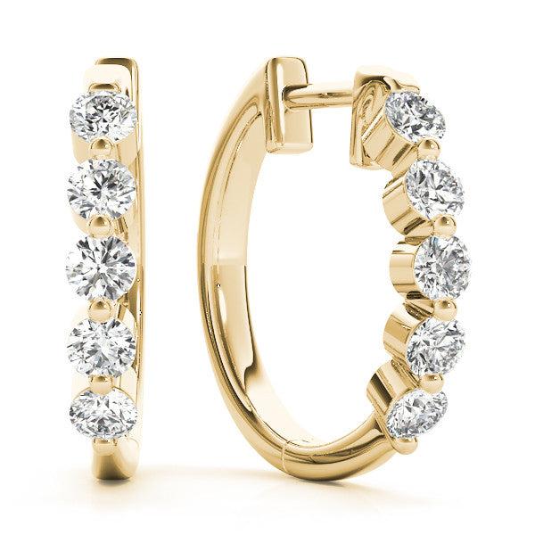 Round Five Stone Diamond Hoop Earrings