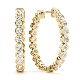 Round Rub-Over Eternity Diamond Hoop Earrings