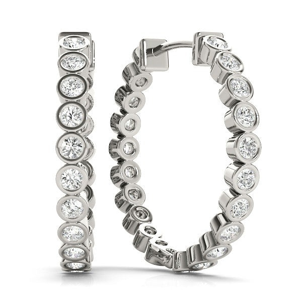 Round Rub-Over Eternity Diamond Hoop Earrings