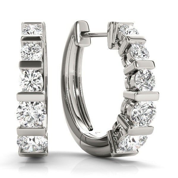 Round Five Stone Diamond Hoop Earrings