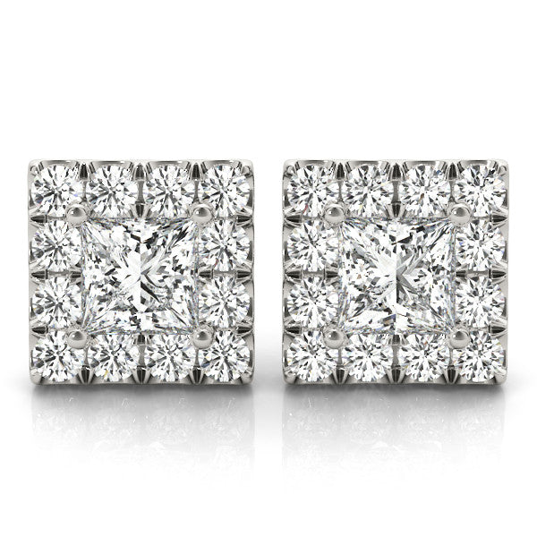 Princess Halo Diamond Earrings