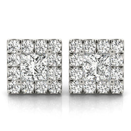 Princess Halo Diamond Earrings