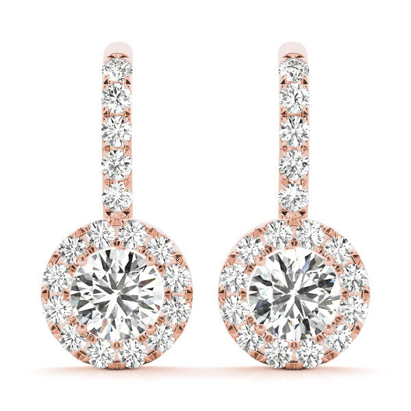 Round Halo Drop Diamond Earrings