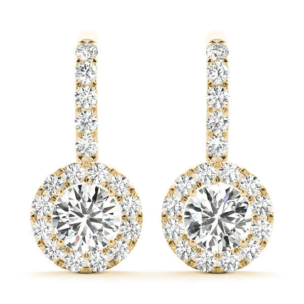 Round Halo Drop Diamond Earrings