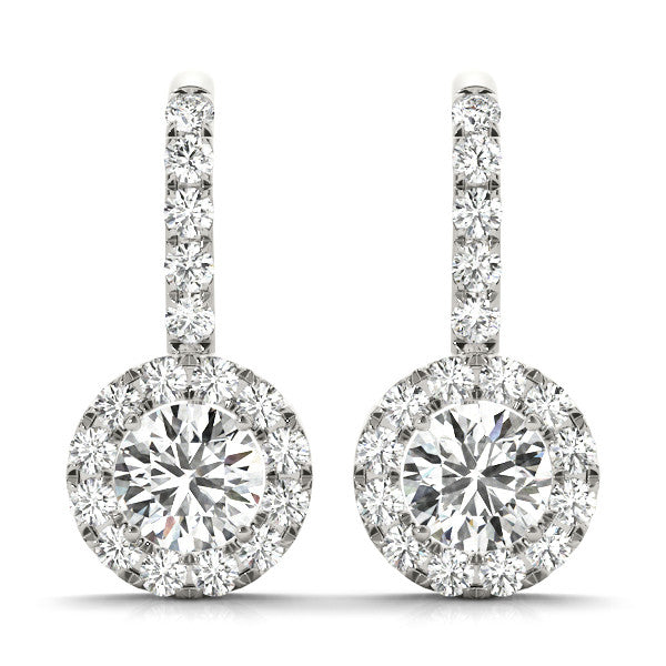 Round Halo Drop Diamond Earrings