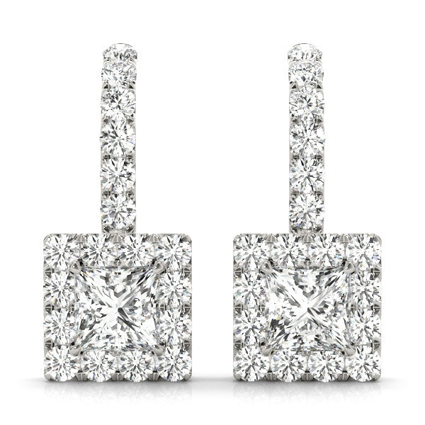 Princess Halo Drop Diamond Earrings